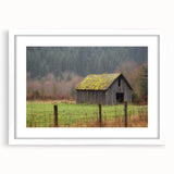 Barn frame design in a landscape orientation, featuring a sleek white mat and showcasing a rustic aesthetic, perfect for enhancing home decor. The sturdy construction ensures durability while adding a touch of elegance to any room.