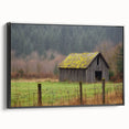 Landscape barn-framed canvas showcasing a rustic black design with a textured finish, perfect for enhancing home decor or art collections. Ideal for farmhouse aesthetics.