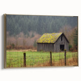Landscape barn-themed canvas art framed in gold, showcasing rustic charm with vibrant colors and detailed textures, perfect for home decor enhancement.