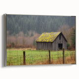 Landscape canvas print showcasing a barn scene with a silver frame, highlighting rustic farm details and vibrant colors, ideal for home decor enthusiasts.