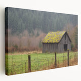 Stretched canvas artwork showcasing a vibrant landscape barn scene in rich colors, designed for wall decor, perfect for enhancing home aesthetics.