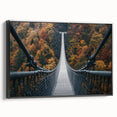 Framed canvas artwork of a landscape bridge, showcasing vibrant colors and intricate details, set against a black frame, perfect for home decor or office space enhancement.
