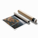 Rolled landscape bridge print showcasing a serene river scene with lush greenery, expertly designed for home décor, presented in a protective cardboard tube.