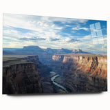 Acrylic landscape art piece showcasing vibrant canyons in rich earthy tones, viewed from the side without pins, perfect for modern home decor and art enthusiasts.