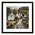 Black-framed landscape wall art depicting a serene countryside scene with vibrant greenery and soft clouds, elegantly matted for a polished look. Ideal for home decor.