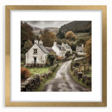 Framed landscape wall art showcasing a serene countryside scene with vibrant greens and blues, featuring a gold mat for an elegant touch, ideal for home decor.