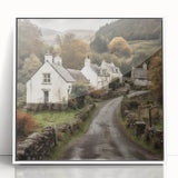Framed acrylic wall art depicting a serene countryside landscape with vibrant green fields and a blue sky, showcased in a sleek white frame, ideal for home decor.