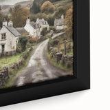 Framed canvas artwork depicting a serene countryside landscape with lush green fields and a vibrant blue sky, perfect for home decor and nature enthusiasts.