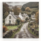 Vibrant landscape wall art on stretched canvas depicting rolling green hills under a blue sky, perfect for enhancing home decor with a countryside theme.