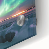 Close-up of a vibrant acrylic landscape artwork depicting a serene countryside scene, featuring lush green fields and a clear blue sky, ideal for enhancing home decor.