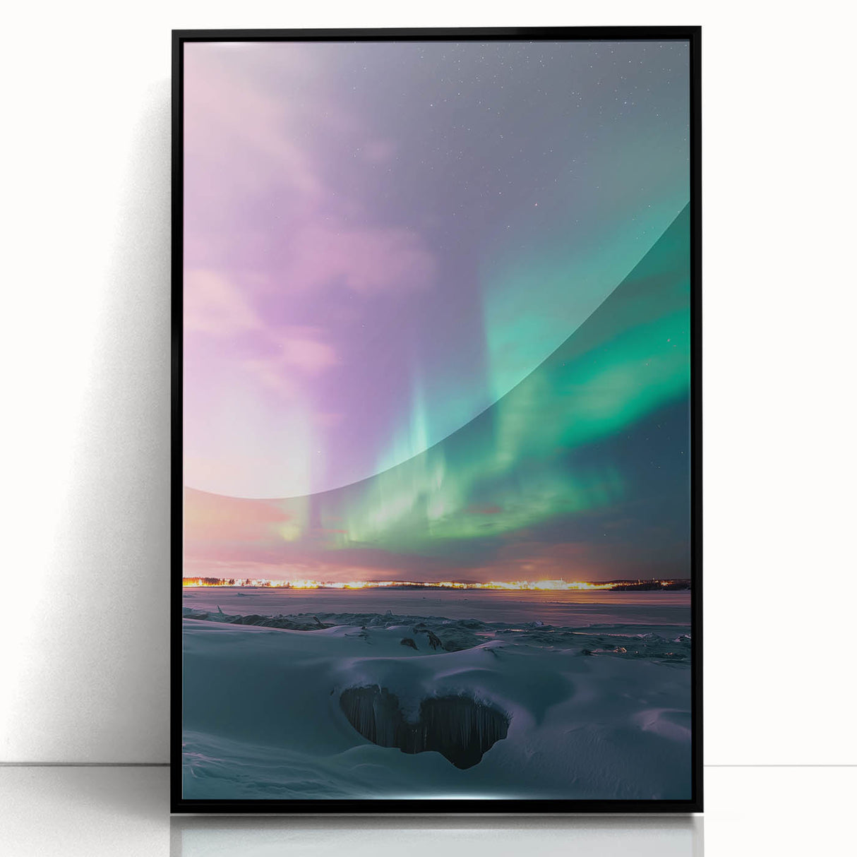 Framed acrylic landscape artwork showcasing a serene countryside scene with lush greenery and rolling hills, presented in a stylish black frame for elegant home decor.