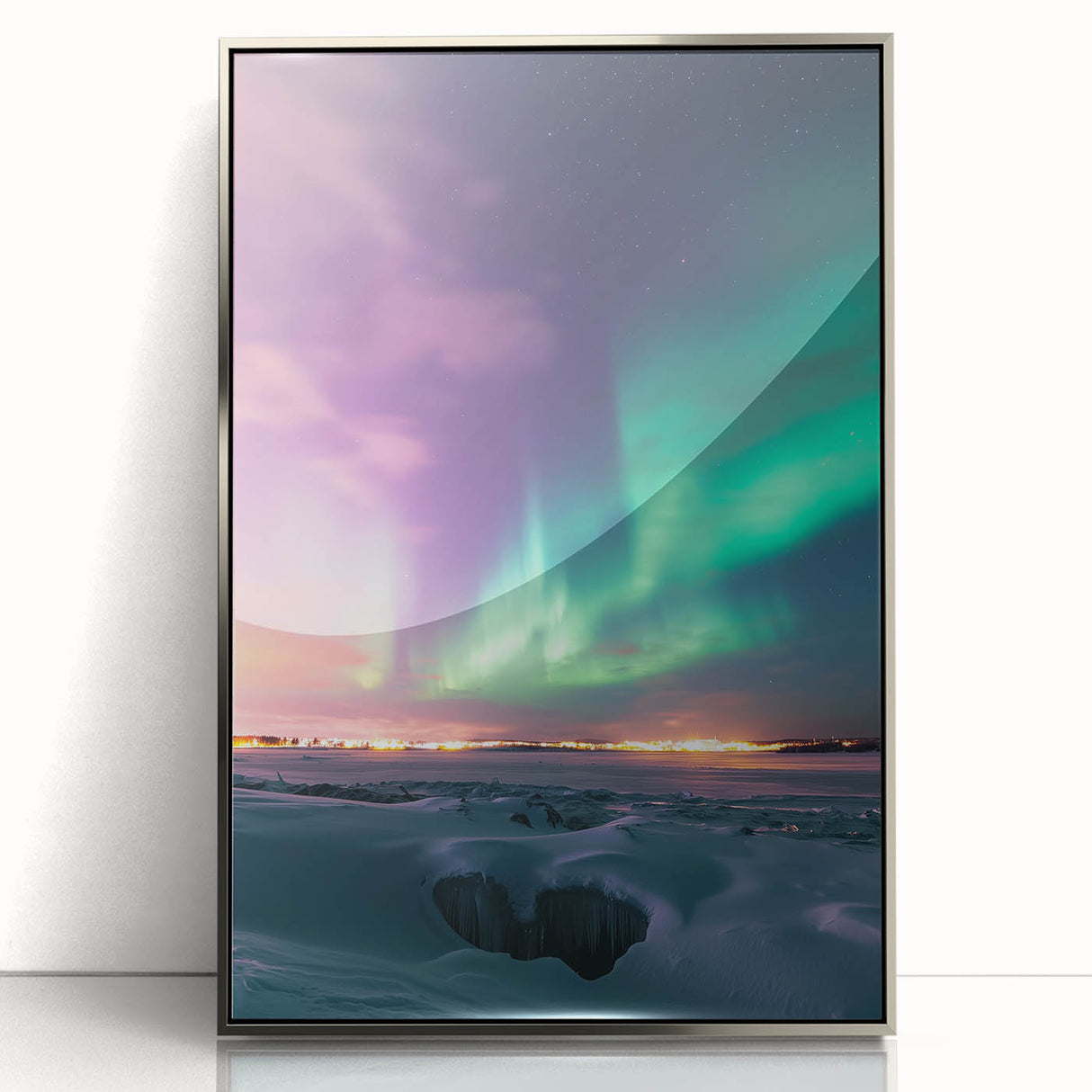 Framed acrylic artwork showcasing a serene countryside landscape with vibrant colors, set in a sleek silver frame, ideal for home decor and enhancing interior spaces.