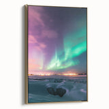 Framed canvas artwork showcasing a serene countryside landscape with vibrant colors and a gold frame, ideal for enhancing home decor and adding a touch of elegance.