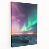 Stretched canvas artwork depicting a serene countryside landscape in vibrant colors, showcasing rolling hills, a clear blue sky, and lush greenery, ideal for home décor.