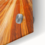 Close-up of a vibrant desert landscape design on acrylic glass, showcasing rich colors and intricate details, perfect for modern home decor.