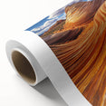 Desert landscape rolled canvas art showcasing vibrant orange and yellow hues, featuring a serene sunset over dunes, elegantly packaged in a protective tube.