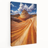 Stretched canvas artwork showcasing a vibrant desert landscape with warm earthy tones, perfect for home decor. Ideal for enhancing living spaces with nature-inspired aesthetics.