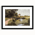 Black-framed landscape artwork with a white mat, showcasing serene nature scenery, designed for elegant home decor, ideal for modern interiors.