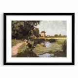 Black-framed landscape artwork with a white mat, showcasing serene nature scenery, designed for elegant home decor, ideal for modern interiors.