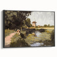 Framed canvas artwork showcasing a stunning landscape design with a black frame, viewed from the side, perfect for enhancing home decor and interior aesthetics.
