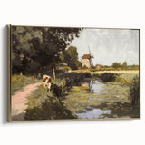 Framed canvas artwork showcasing a vibrant landscape design with gold accents, viewed from the side, highlighting its elegant frame and rich colors. Perfect for home decor enthusiasts seeking stylish wall art.