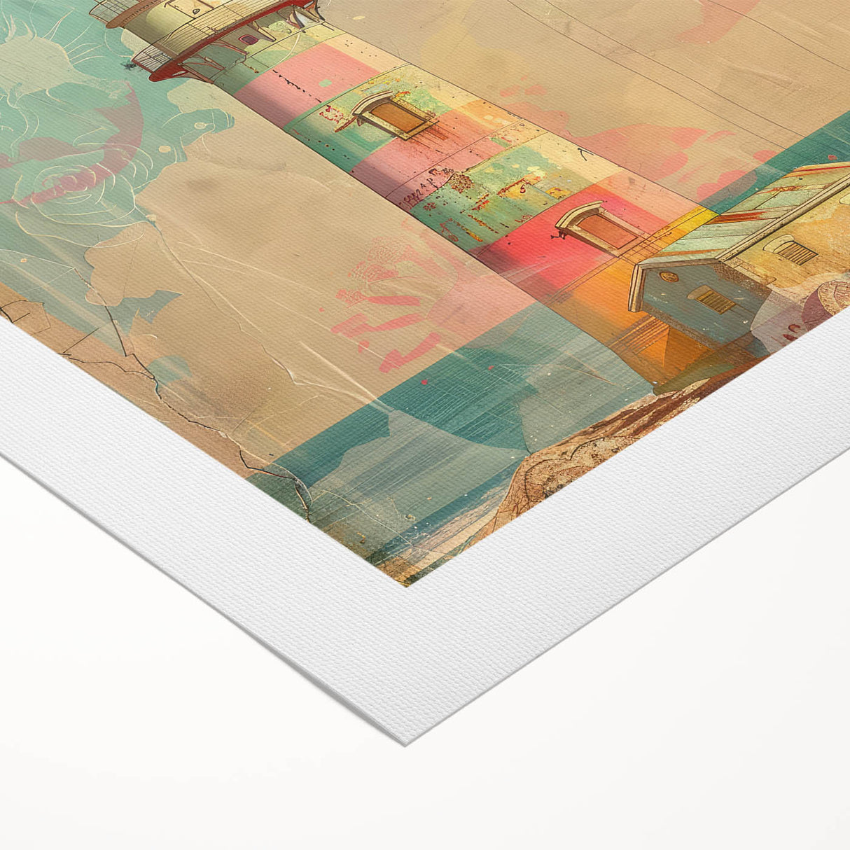 Lighthouse wall art on rolled canvas, showcasing vibrant colors and intricate details of the coastal scene, ideal for nautical-themed home decor.
