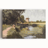 Stretched canvas artwork displaying a vibrant landscape scene with lush greenery and a serene blue sky, ideal for home decor, creating a calming atmosphere.