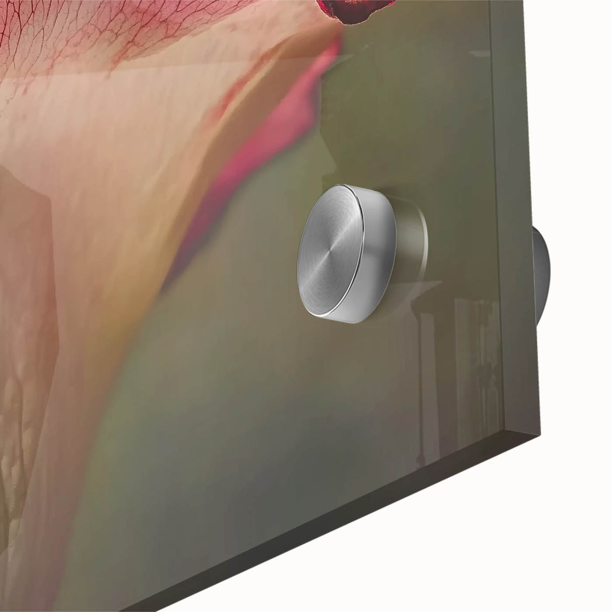 Large abstract floral print in vibrant green and yellow tones on acrylic glass.