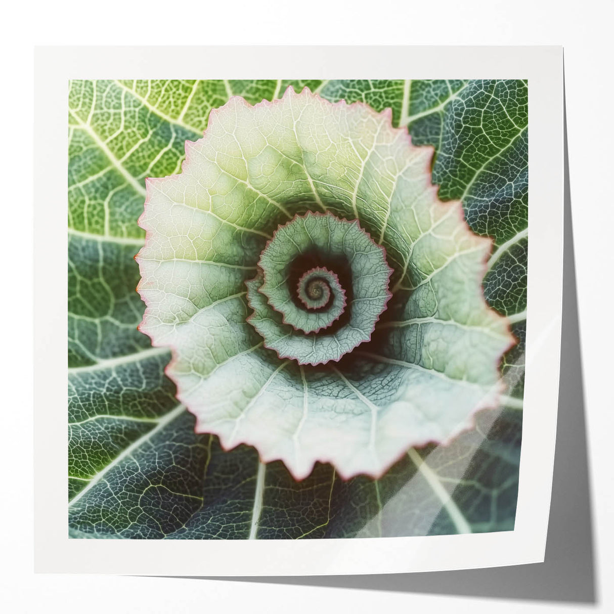 Close-up photo of green leaves on an extra large glossy print, ideal for art wall dining room or classy bathroom decor.