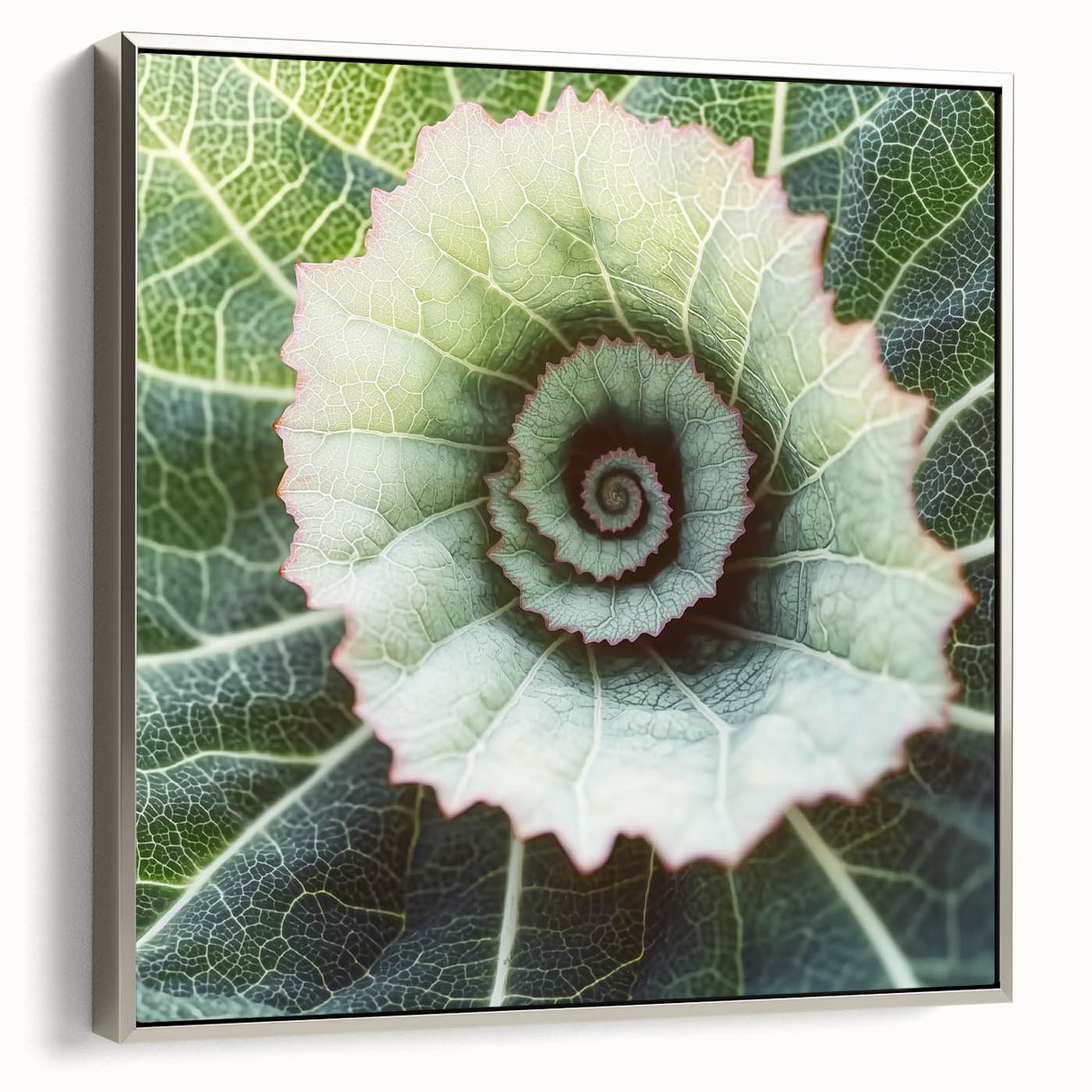 Framed canvas depicting close-up of vibrant green leaves, ideal for adding a touch of nature to any living space.