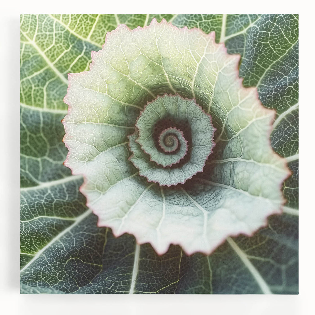 Black and white close-up photo of leaves on a large stretched canvas, suitable for kitchen wall art.