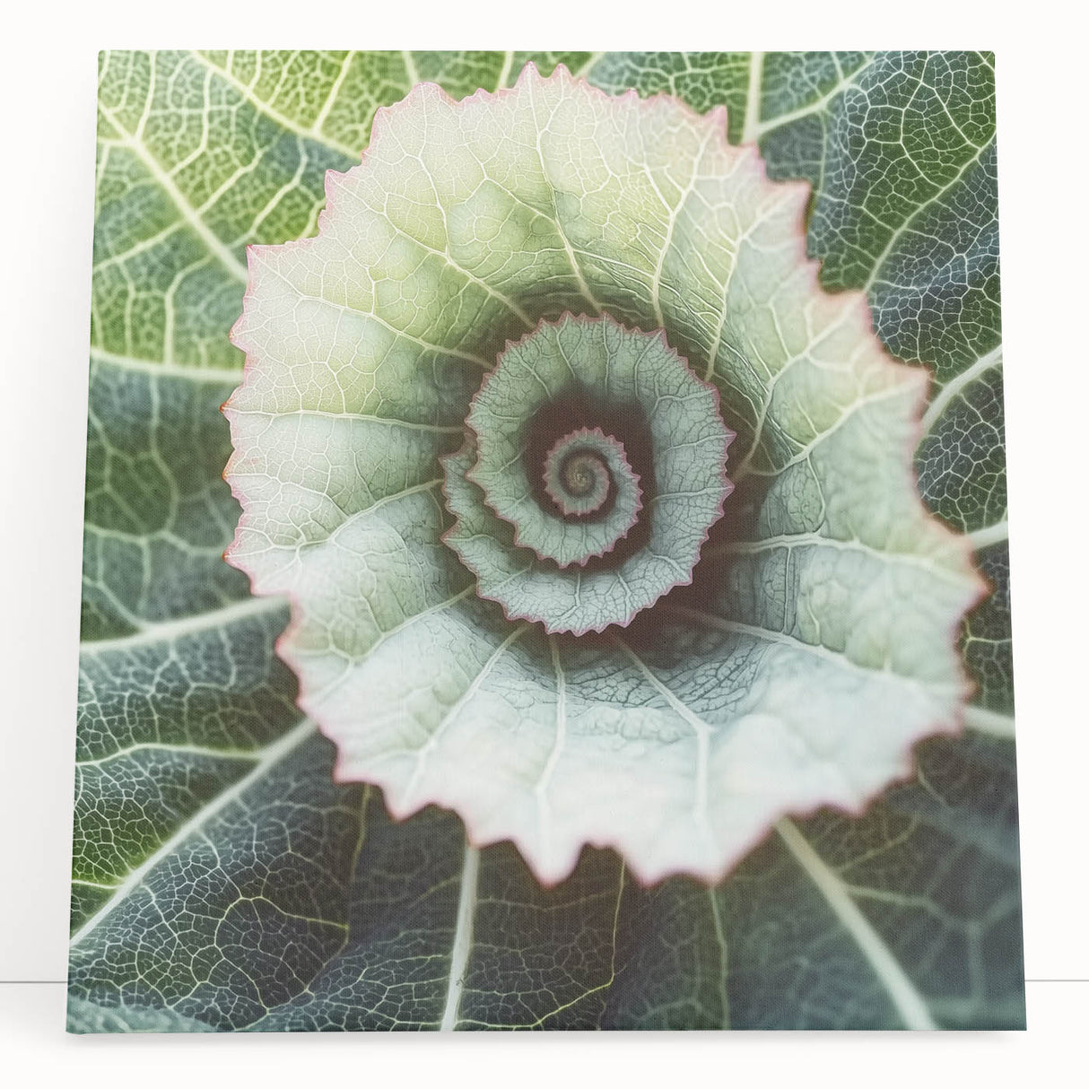 Close-up of leaves in black and white on a large stretched canvas, ideal for kitchen wall art or bedroom decor.