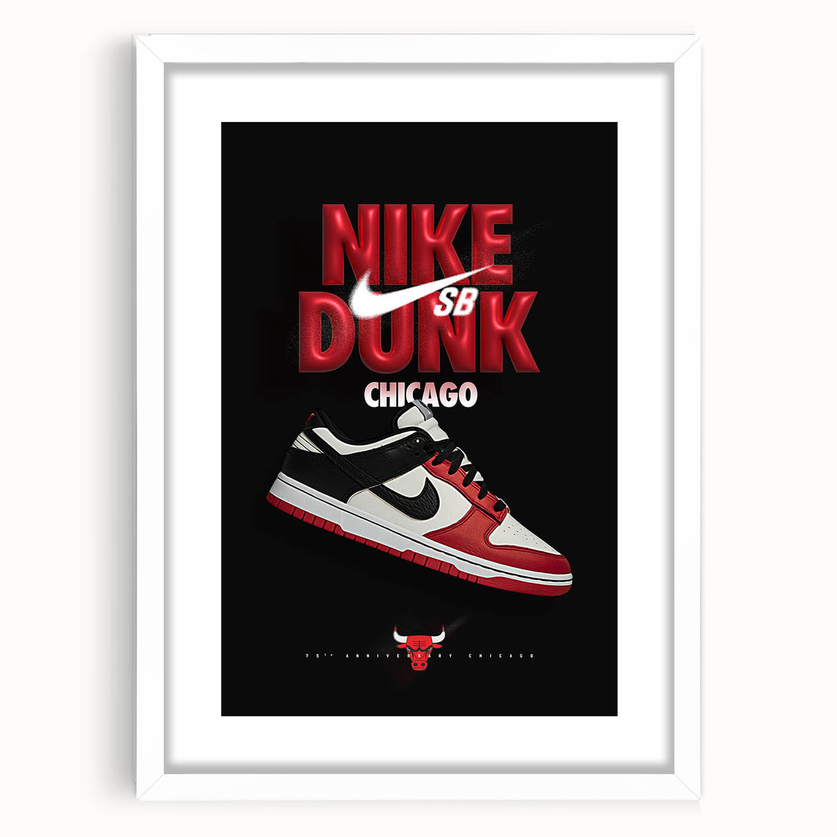 Nike Dunk SB Chicago Pop Art Wall Art – Bold Red, Black, White Canvas