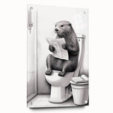 Bathroom Quote Art - Otter Reading Newspaper for Minimalist Decor