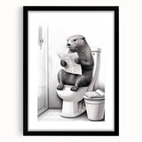 Bathroom Quote Art - Otter Reading Newspaper for Minimalist Decor
