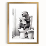Bathroom Quote Art - Otter Reading Newspaper for Minimalist Decor