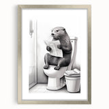 Bathroom Quote Art - Otter Reading Newspaper for Minimalist Decor