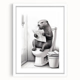 Bathroom Quote Art - Otter Reading Newspaper for Minimalist Decor