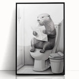 Bathroom Quote Art - Otter Reading Newspaper for Minimalist Decor
