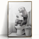 Bathroom Quote Art - Otter Reading Newspaper for Minimalist Decor