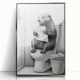 Bathroom Quote Art - Otter Reading Newspaper for Minimalist Decor