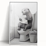 Bathroom Quote Art - Otter Reading Newspaper for Minimalist Decor