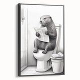 Bathroom Quote Art - Otter Reading Newspaper for Minimalist Decor