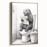 Bathroom Quote Art - Otter Reading Newspaper for Minimalist Decor