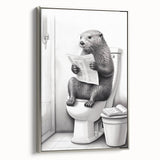 Bathroom Quote Art - Otter Reading Newspaper for Minimalist Decor