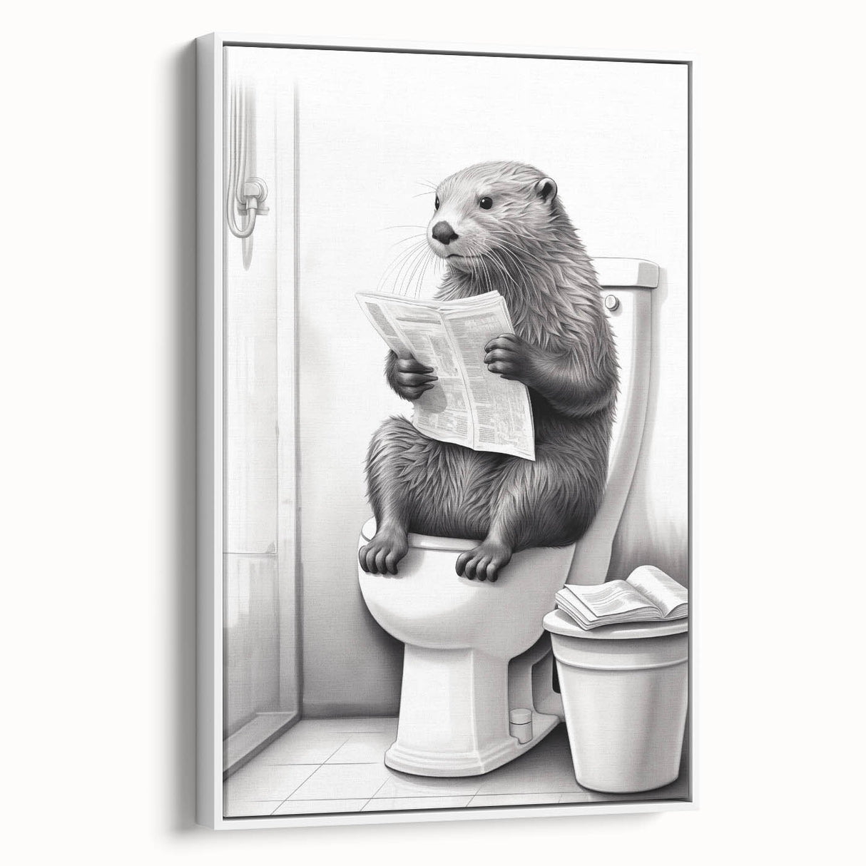 Bathroom Quote Art - Otter Reading Newspaper for Minimalist Decor