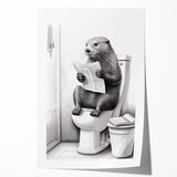 Bathroom Quote Art - Otter Reading Newspaper for Minimalist Decor
