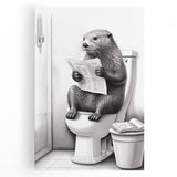 Bathroom Quote Art - Otter Reading Newspaper for Minimalist Decor