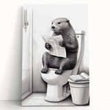 Bathroom Quote Art - Otter Reading Newspaper for Minimalist Decor