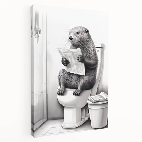Bathroom Quote Art - Otter Reading Newspaper for Minimalist Decor